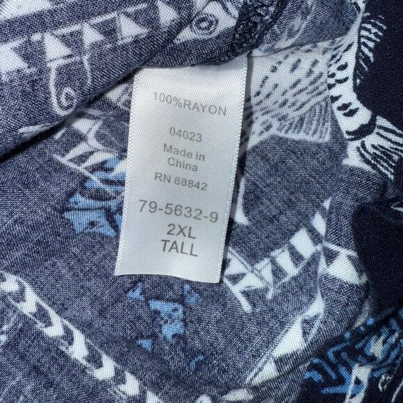 KS Island Mens 2XL Tall Blue Fish Short Sleeve Button Up Hawaiian Shirt - Picture 5 of 6